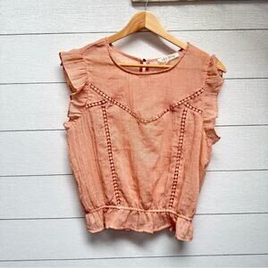 Lily Star Peach Ruffle Blouse Small Cottagecore Fairy Lace Trim Romantic Top
